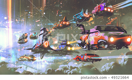 flying car traffic in the futuristic world 49321664