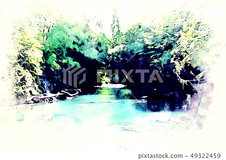 colorful waterfall on watercolor paint background. colorful waterfall on watercolor paint background. 49322459