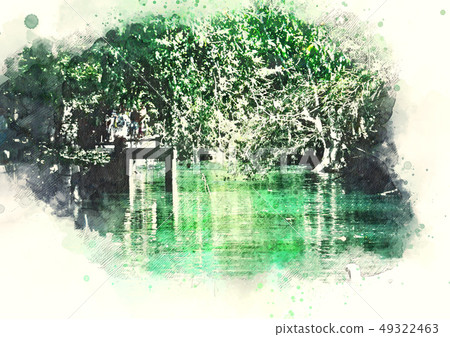 colorful waterfall on watercolor paint background. colorful waterfall on watercolor paint background. 49322463