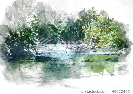 colorful waterfall on watercolor paint background. colorful waterfall on watercolor paint background. 49322465