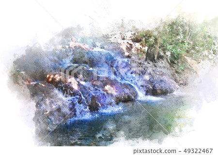 colorful waterfall on watercolor paint background. colorful waterfall on watercolor paint background. 49322467