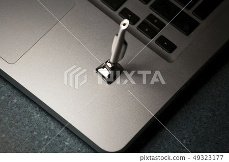 iron mini vacuum cleaner laptop marble background iron mini vacuum cleaner laptop marble background 49323177