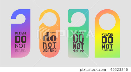 Door hanger vector sign do not disturb tag on closed room door at hotel illustration backdrop set of 49323246