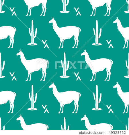 Seamless pattern with llama and cactus 49323532