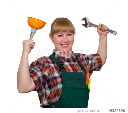 female winner of the blockage in the pipe 49324898