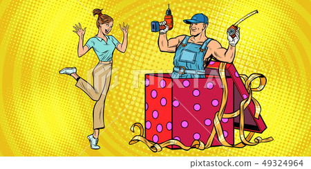 Woman surprise. repairman as a gift Woman surprise. repairman as a gift 49324964