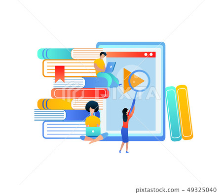 Young People Gain Knowledge from Books and Tablet 49325040