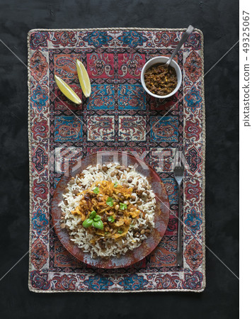 Mujadarra - arabian dish with rice and lentils. Mujadarra - arabian dish with rice and lentils. 49325067