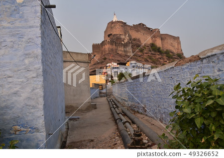 Jodhpur in Rajasthan, India Beautiful Meherangarh Fort and alley with cityscape Jodhpur in Rajasthan, India Beautiful Meherangarh Fort and alley with cityscape 49326652