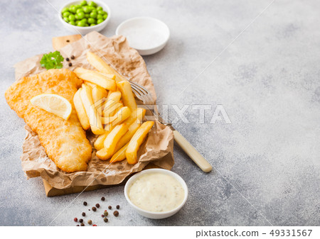 Traditional British Fish and Chips with tartar 49331567