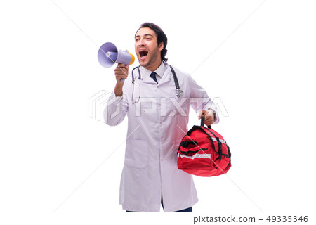 Young male doctor paramedic isolated on white  49335346