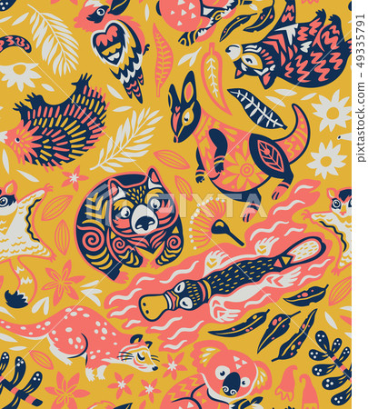 Seamless pattern with decorative Australian animals. Vector illustration 49335791