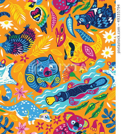 Seamless pattern with decorative Australian animals. Vector illustration Seamless pattern with decorative Australian animals. Vector illustration 49335794