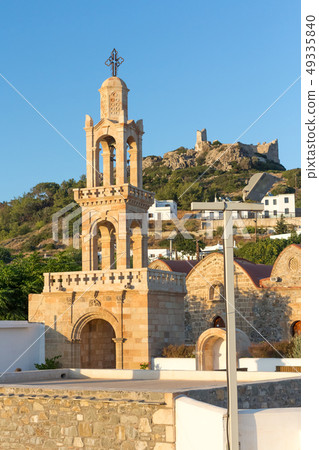 Orthodox church at sunset on Rodos, Greece. Orthodox church at sunset on Rodos, Greece. 49335840