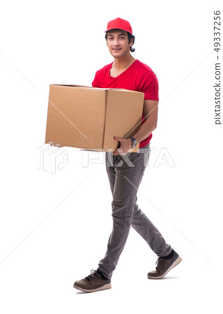 Young male courier with box Young male courier with box 49337256