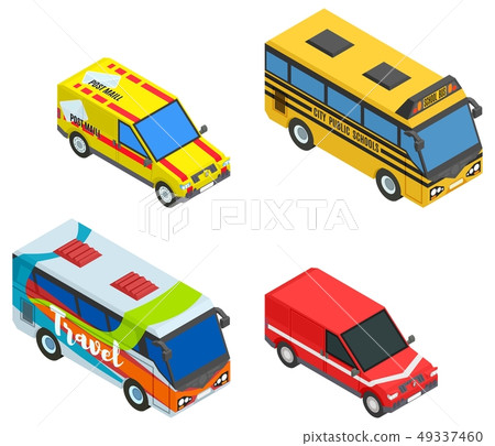 set isometric cars and buses stock vector image - Stock Illustration ...