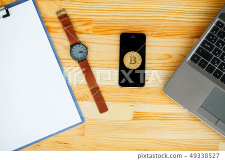 Desktop mix on a wooden office table 49338527