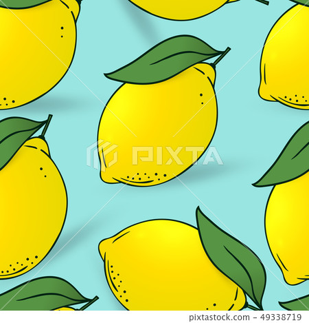 seamless pattern of lemons with leaves - Stock Illustration [49338719 ...