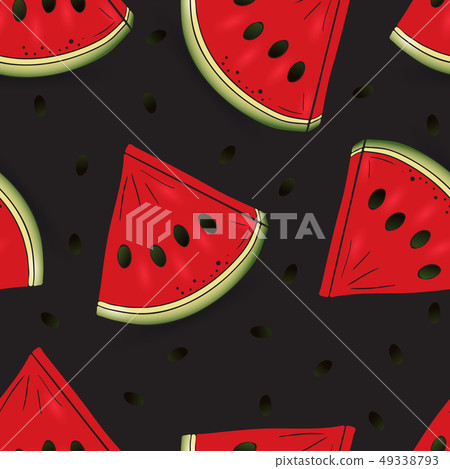 seamless pattern of watermelon on dark - Stock Illustration [49338793 ...