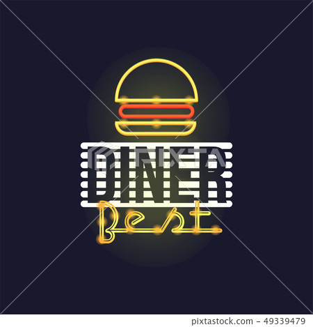 Dinner best retro neon sign, vintage bright glowing signboard, light banner vector Illustration 49339479