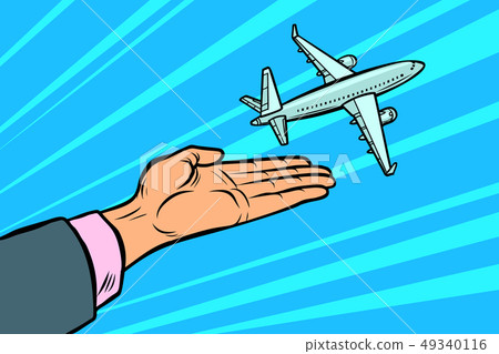 the plane takes off from his hands. flight travel tourism the plane takes off from his hands. flight travel tourism 49340116