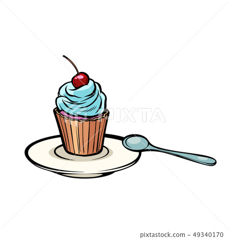 cupcake with a dessert spoon cupcake with a dessert spoon 49340170
