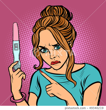 unwanted pregnancy, anger misfortune reproach woman two strips test 49340219
