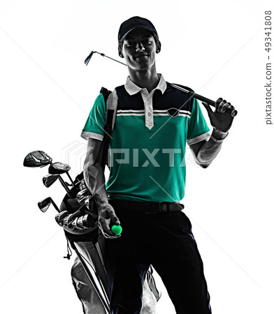 Man Golf golfer golfing isolated shadow silhouette white background Man Golf golfer golfing isolated shadow silhouette white background 49341808