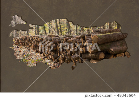 Roughly outlined map of Turkey with load of logs 49343604