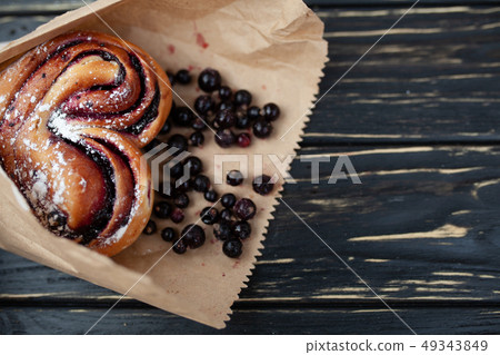 Rustic with black current berry pie on black 49343849