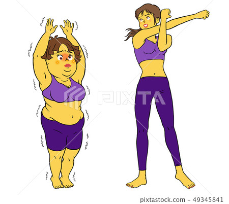 Yoga fitness, slim women and chubby women set 49345841