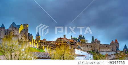 Night view over illuminated fortification of 49347733