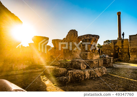 Colorful sunset in Carthage. Baths of Antonius in 49347760