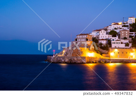 Hydra island on a summer night in Greece. 49347832