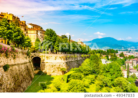 Panoramic view of Citta Alta, old town. Bergamo 49347833
