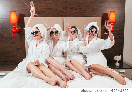 bachelorette party fun females bathrobes champagne bachelorette party fun females bathrobes champagne 49348203