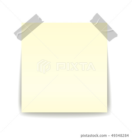 Paper reminder. Scotch tapes transparent strip piece stick sellotape on yellow important sheet 49348284