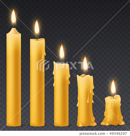 Burning candles. Wax candle with flicker fire. romantic birthday celebration vector set Burning candles. Wax candle with flicker fire. romantic birthday celebration vector set 49348297