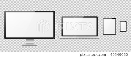Realistic computer. Computer desktop screen, devices laptop tablet phone smartphone monitor vector 49349060