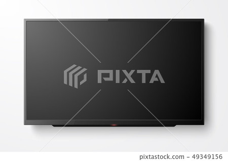 Vector 3d Realistic Black Blank TV Screen. Modern LCD LED Panel Set Closeup Isolated on White 49349156