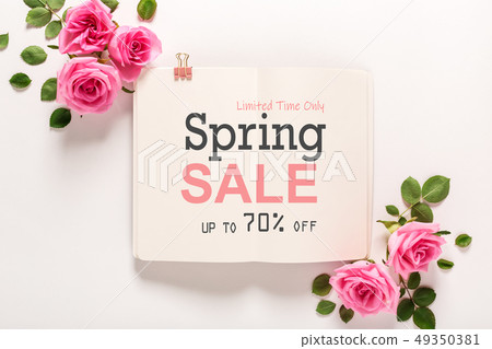 Spring sale message with roses and leaves Spring sale message with roses and leaves 49350381