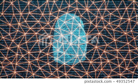 3D illustration Fingerprint scan provides security access with biometrics identification. Concept 49352547