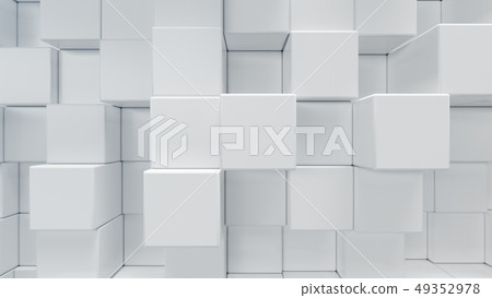 White geometric cube, cubical, boxes, squares form abstract background. Abstract white blocks 49352978
