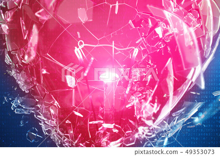 3D Illustration Exploding light bulb on a blue background, with concept creative thinking and 3D Illustration Exploding light bulb on a blue background, with concept creative thinking and 49353073