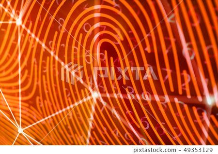 3D illustration Fingerprint scan provides security access with biometrics identification. Concept 3D illustration Fingerprint scan provides security access with biometrics identification. Concept 49353129