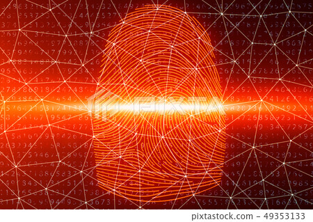 3D illustration Fingerprint scan provides security access with biometrics identification. Concept 3D illustration Fingerprint scan provides security access with biometrics identification. Concept 49353133
