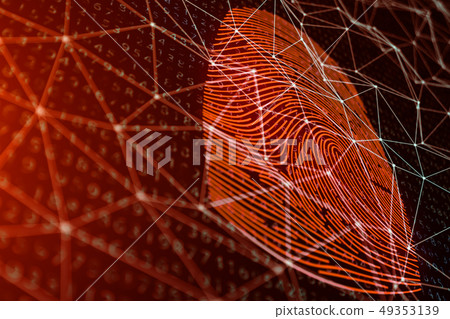 3D illustration Fingerprint scan provides security access with biometrics identification. Concept 3D illustration Fingerprint scan provides security access with biometrics identification. Concept 49353139