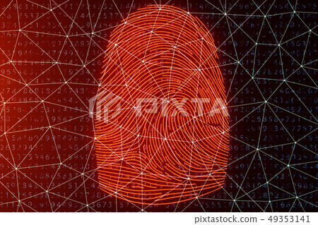 3D illustration Fingerprint scan provides security access with biometrics identification. Concept 3D illustration Fingerprint scan provides security access with biometrics identification. Concept 49353141