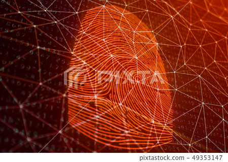 3D illustration Fingerprint scan provides security access with biometrics identification. Concept 49353147