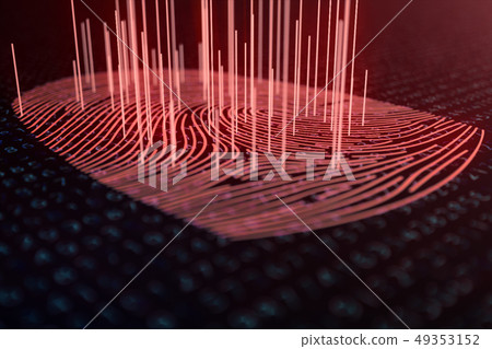 3D illustration Fingerprint scan provides security access with biometrics identification. Concept 3D illustration Fingerprint scan provides security access with biometrics identification. Concept 49353152